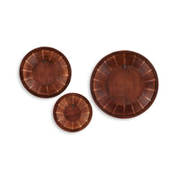 Wall Art Decor Set of 3, Woven Brown Black Rattan, Round Tribal Design -BM332798