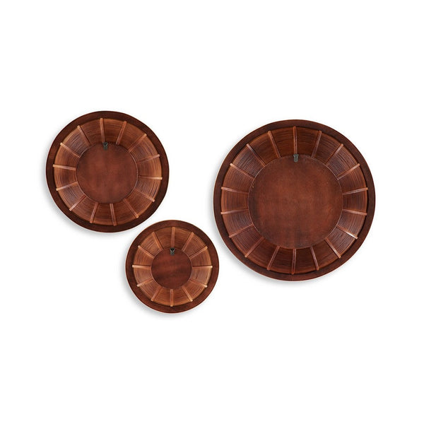 Wall Art Decor Set of 3, Woven Brown Black Rattan, Round Tribal Design -BM332798
