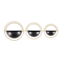 Wall Planter Set of 3, Black and Gold Metal Frame, Round Designs -BM332799