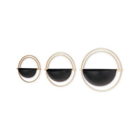 Wall Planter Set of 3, Black and Gold Metal Frame, Round Designs -BM332799