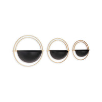 Wall Planter Set of 3, Black and Gold Metal Frame, Round Designs -BM332799