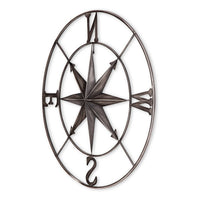 Accent Wall Art Decor, 32 Inch Nautical Compass Design, Gray Metal -BM332801