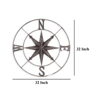 Accent Wall Art Decor, 32 Inch Nautical Compass Design, Gray Metal -BM332801