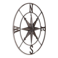 Accent Wall Art Decor, 32 Inch Nautical Compass Design, Gray Metal -BM332801