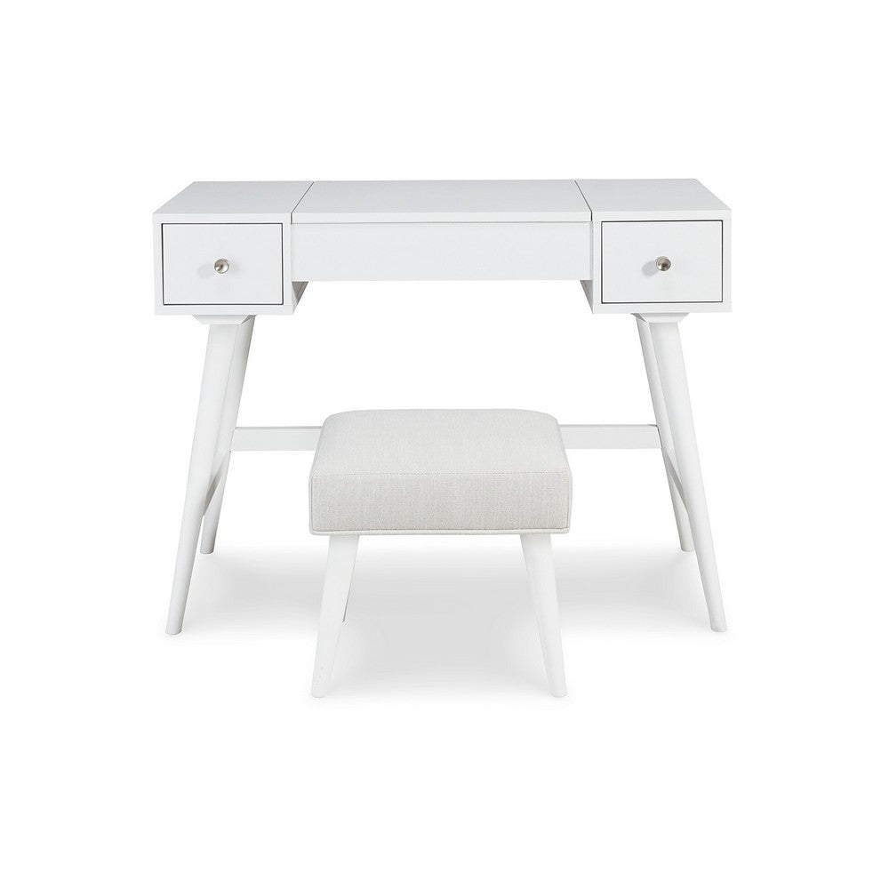 Thio 2pc Vanity Desk Set with Stool, 2 Drawers White Minimalist Design -BM332802