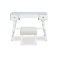 Thio 2pc Vanity Desk Set with Stool, 2 Drawers White Minimalist Design -BM332802