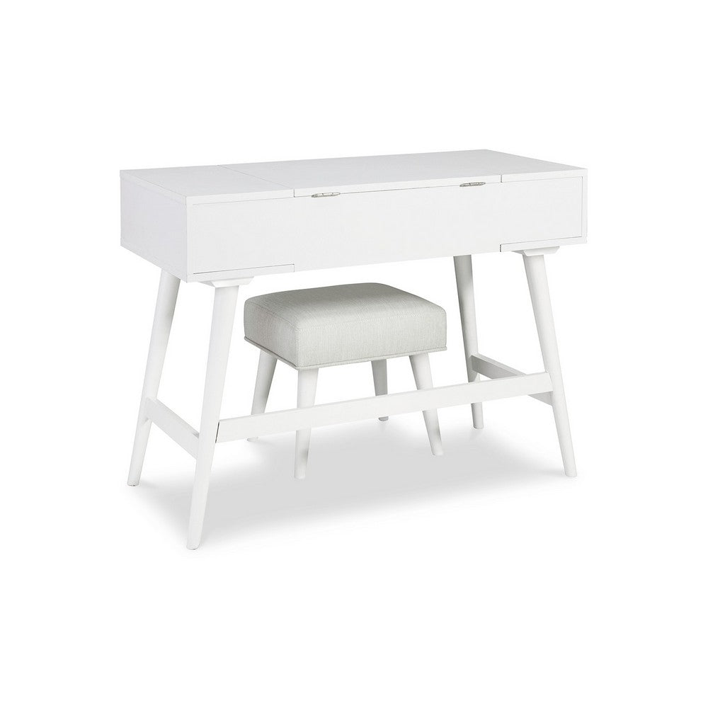 Thio 2pc Vanity Desk Set with Stool, 2 Drawers White Minimalist Design -BM332802