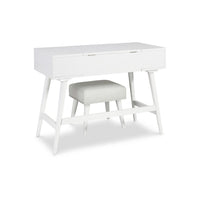 Thio 2pc Vanity Desk Set with Stool, 2 Drawers White Minimalist Design -BM332802