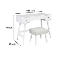 Thio 2pc Vanity Desk Set with Stool, 2 Drawers White Minimalist Design -BM332802