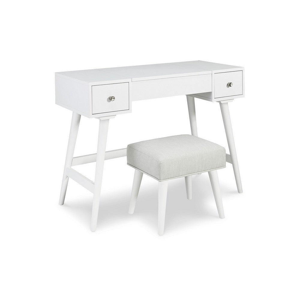 Thio 2pc Vanity Desk Set with Stool, 2 Drawers White Minimalist Design -BM332802