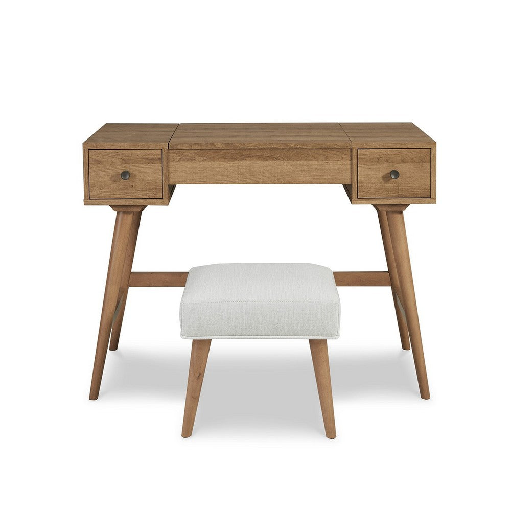 Thio 2pc Vanity Desk Set with Stool, 2 Drawers Brown Minimalist Design -BM332803