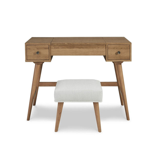 Thio 2pc Vanity Desk Set with Stool, 2 Drawers Brown Minimalist Design -BM332803