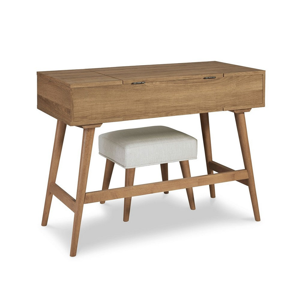 Thio 2pc Vanity Desk Set with Stool, 2 Drawers Brown Minimalist Design -BM332803