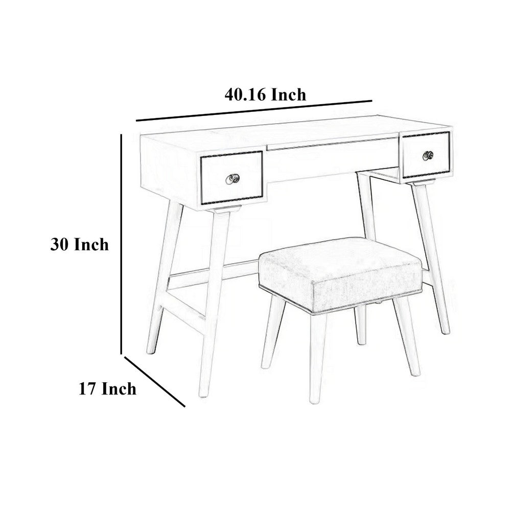 Thio 2pc Vanity Desk Set with Stool, 2 Drawers Brown Minimalist Design -BM332803