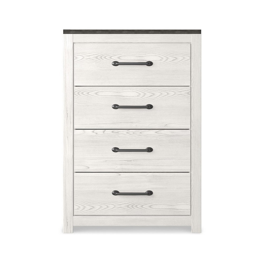 Hara Tall Dresser Chest, 4 Drawers Metal Handles, Farmhouse White Gray -BM332818