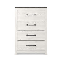 Hara Tall Dresser Chest, 4 Drawers Metal Handles, Farmhouse White Gray -BM332818