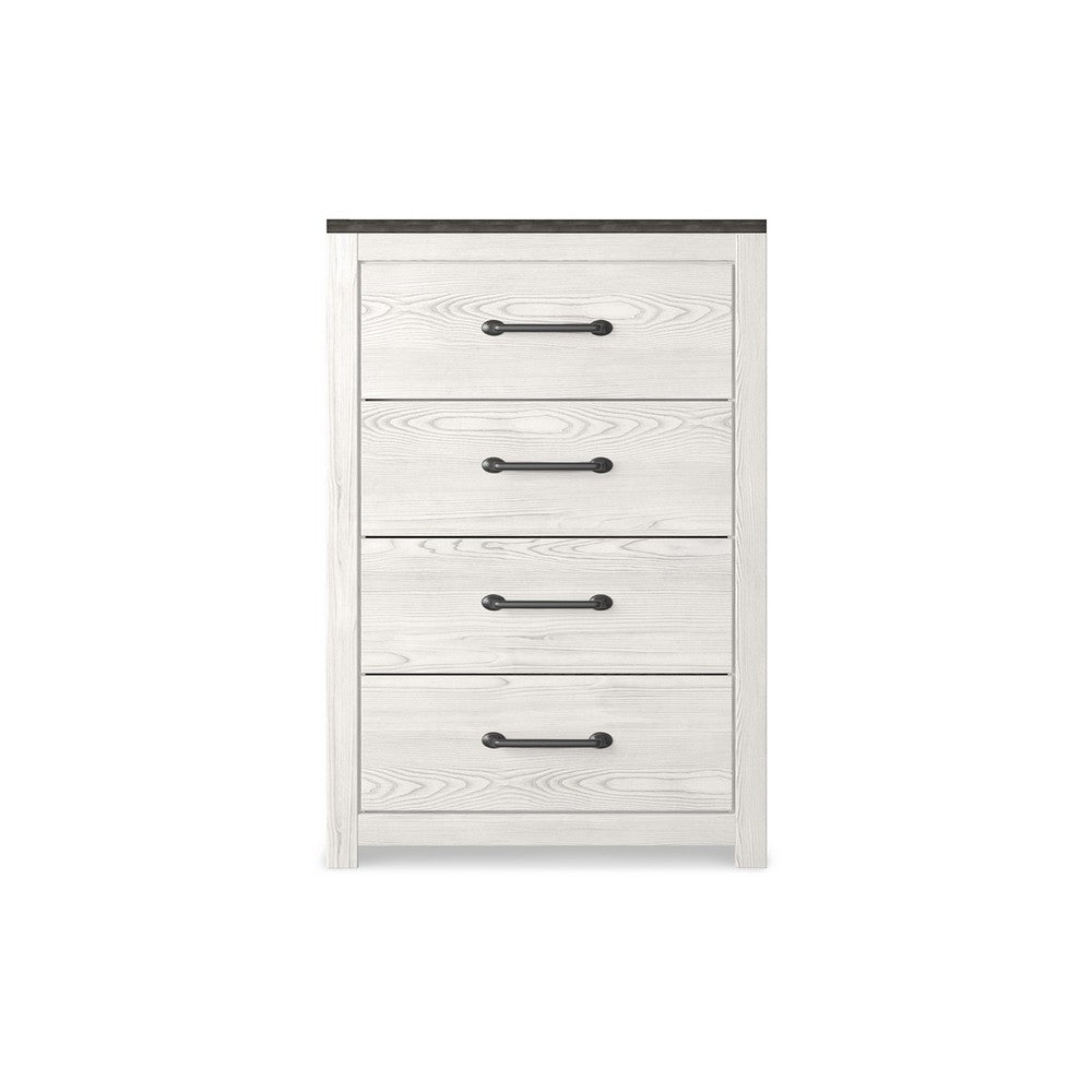 Hara Tall Dresser Chest, 4 Drawers Metal Handles, Farmhouse White Gray -BM332818