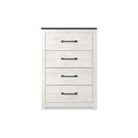 Hara Tall Dresser Chest, 4 Drawers Metal Handles, Farmhouse White Gray -BM332818
