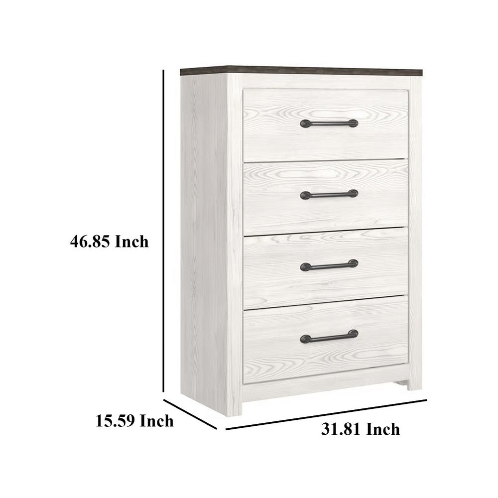 Hara Tall Dresser Chest, 4 Drawers Metal Handles, Farmhouse White Gray -BM332818