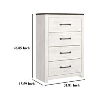 Hara Tall Dresser Chest, 4 Drawers Metal Handles, Farmhouse White Gray -BM332818
