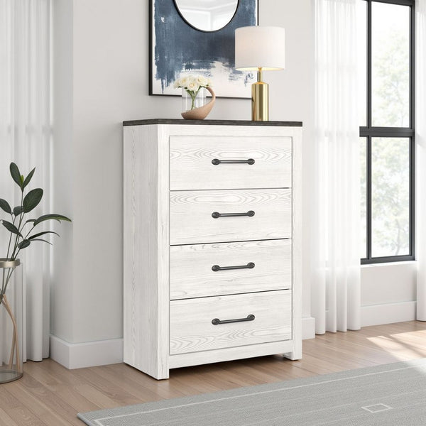 Hara Tall Dresser Chest, 4 Drawers Metal Handles, Farmhouse White Gray -BM332818