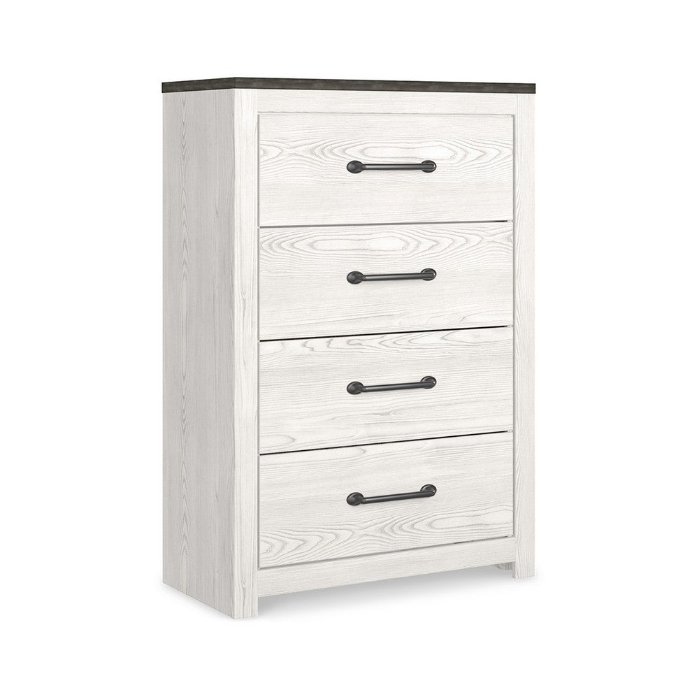 Hara Tall Dresser Chest, 4 Drawers Metal Handles, Farmhouse White Gray -BM332818