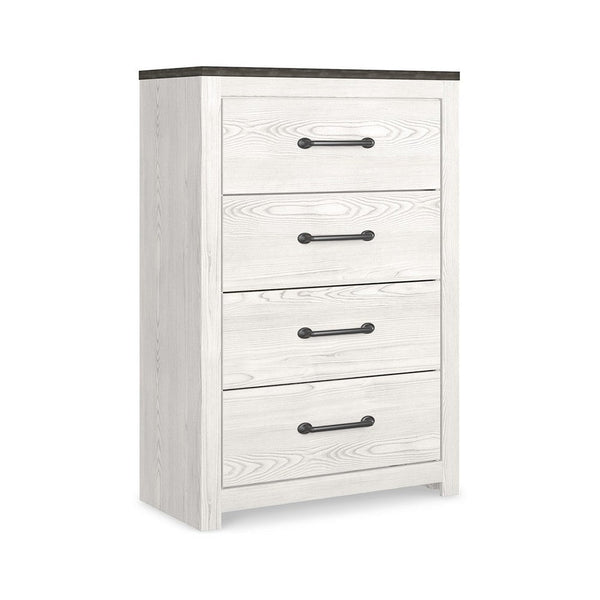 Hara Tall Dresser Chest, 4 Drawers Metal Handles, Farmhouse White Gray -BM332818