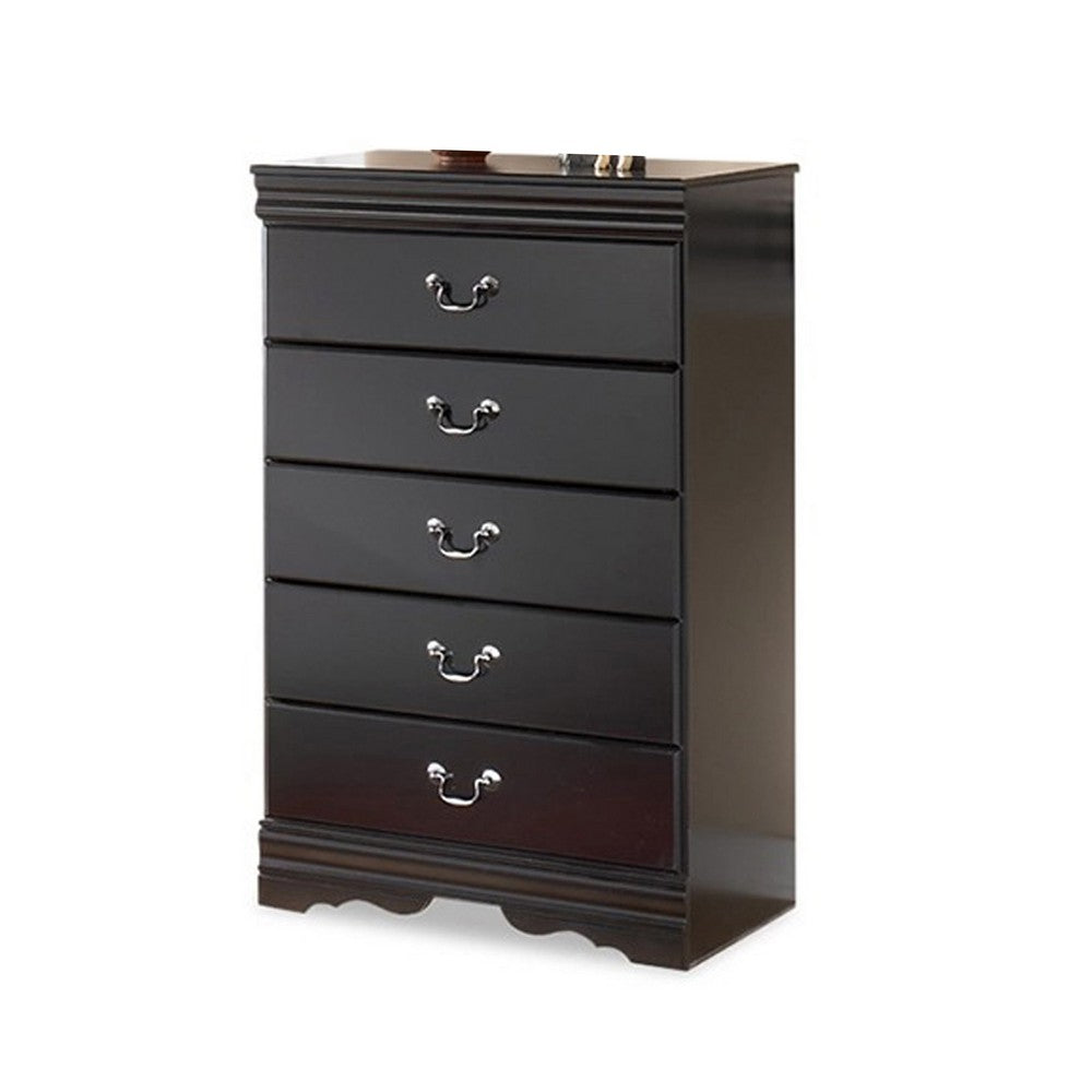 Yara Tall Dresser Chest, Classic Black, 5 Drawers Pewter Metal Handles -BM332828