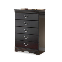 Yara Tall Dresser Chest, Classic Black, 5 Drawers Pewter Metal Handles -BM332828