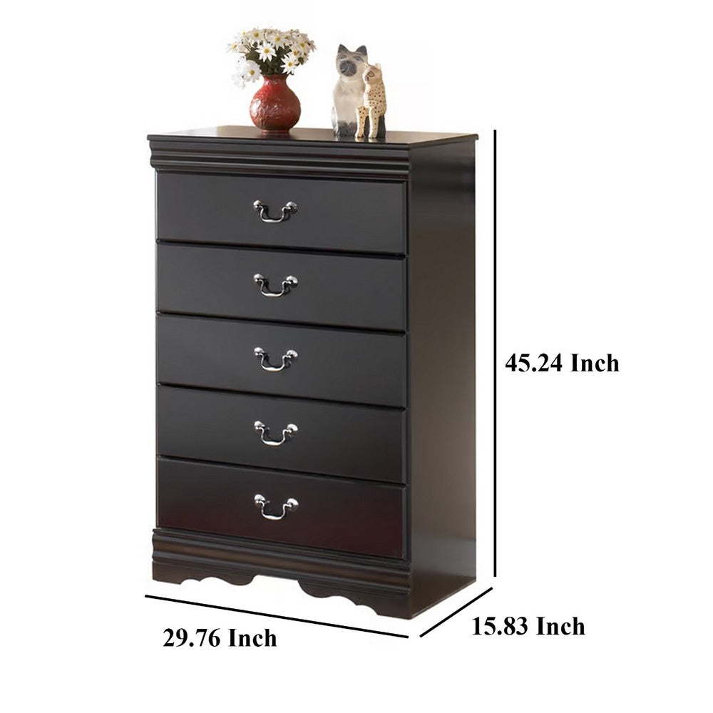 Yara Tall Dresser Chest, Classic Black, 5 Drawers Pewter Metal Handles -BM332828