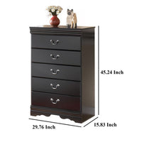 Yara Tall Dresser Chest, Classic Black, 5 Drawers Pewter Metal Handles -BM332828