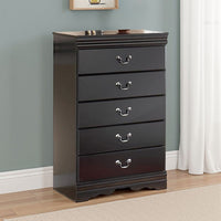 Yara Tall Dresser Chest, Classic Black, 5 Drawers Pewter Metal Handles -BM332828