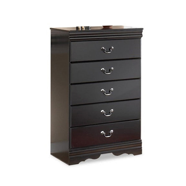 Yara Tall Dresser Chest, Classic Black, 5 Drawers Pewter Metal Handles -BM332828