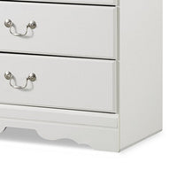 Roso Tall Dresser Chest, Classic White, 5 Drawers Pewter Metal Handles -BM332831