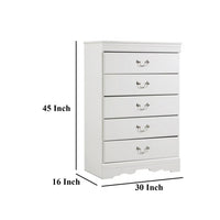 Roso Tall Dresser Chest, Classic White, 5 Drawers Pewter Metal Handles -BM332831