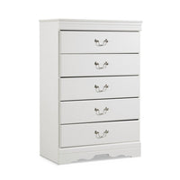 Roso Tall Dresser Chest, Classic White, 5 Drawers Pewter Metal Handles -BM332831