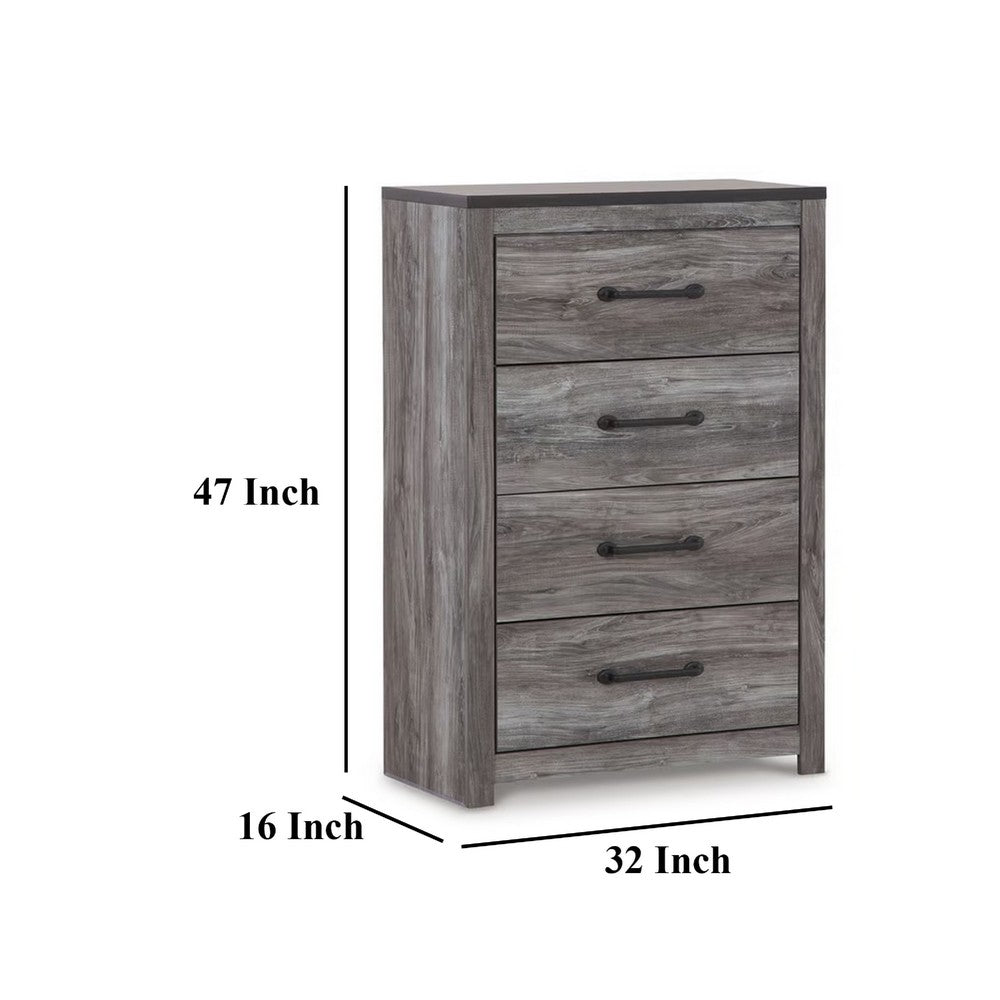 Bono Tall Dresser Chest, 4 Storage Drawers, Wood Grain Gray Finish -BM332833