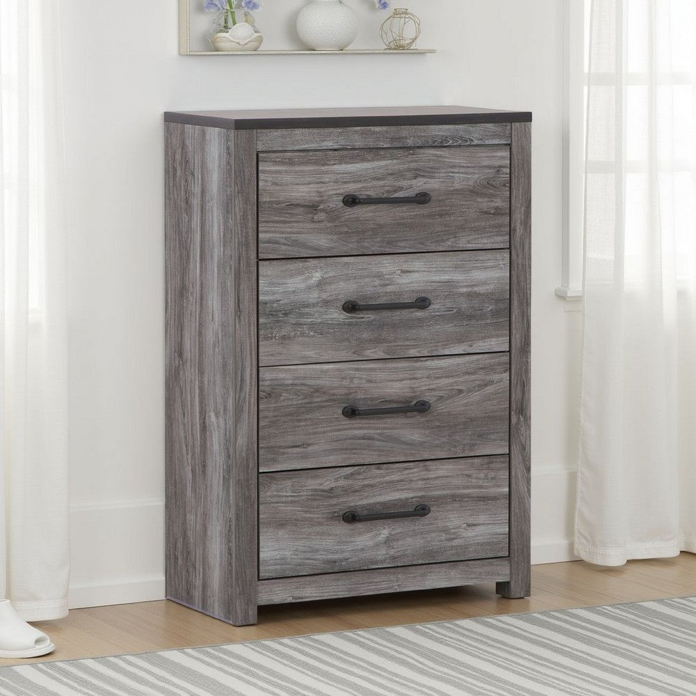 Bono Tall Dresser Chest, 4 Storage Drawers, Wood Grain Gray Finish -BM332833