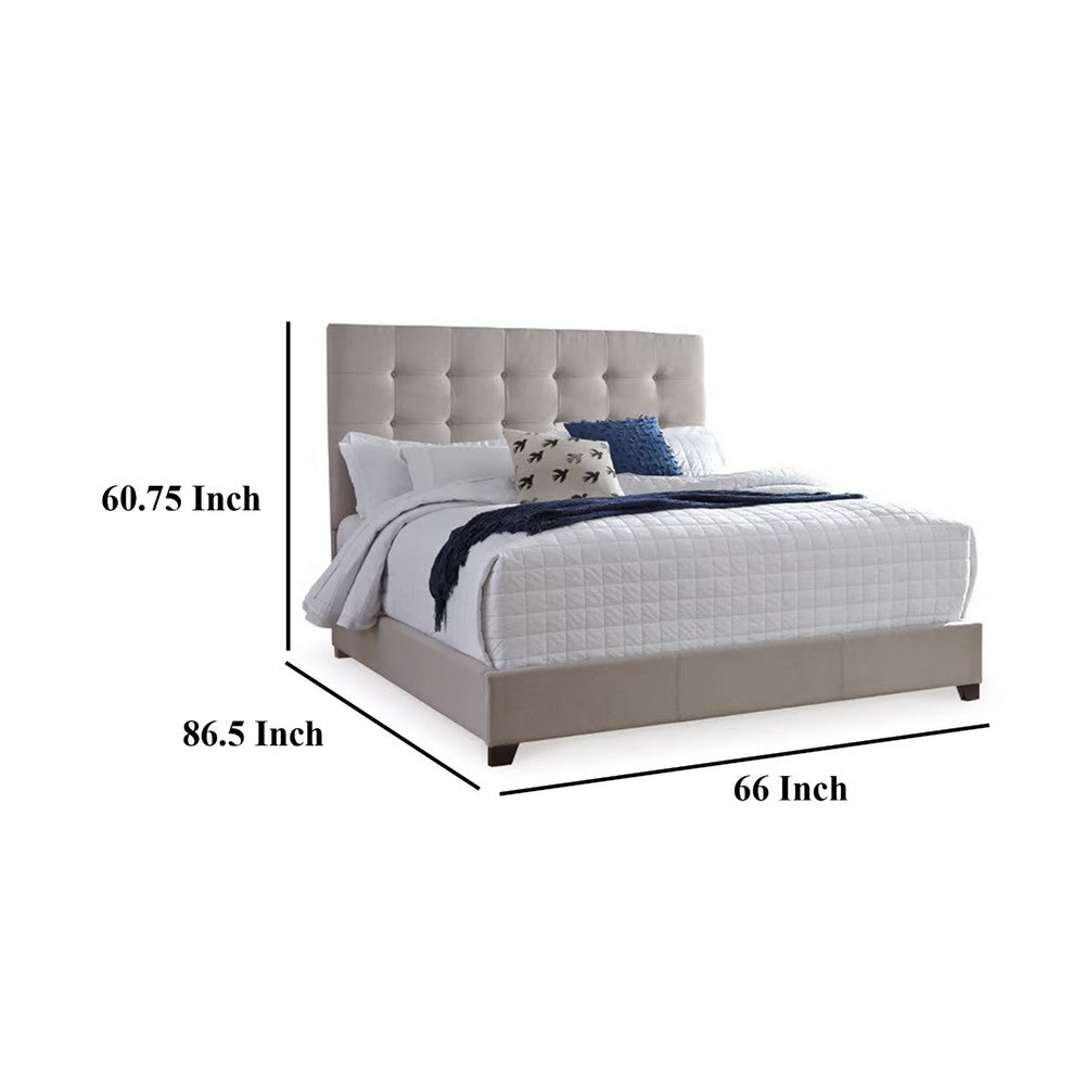 Leji Queen Bed, Button Tufted Beige Polyester Headboard, Low Profile -BM332836