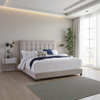 Leji Queen Bed, Button Tufted Beige Polyester Headboard, Low Profile -BM332836