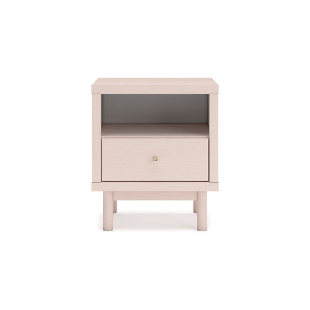 Viso Nightstand, 25 Inch, 1 Drawer, Champagne, Retro Blush Pink Finish -BM332839