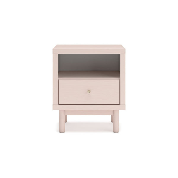 Viso Nightstand, 25 Inch, 1 Drawer, Champagne, Retro Blush Pink Finish -BM332839