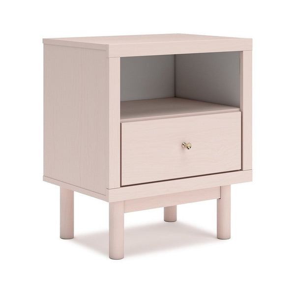 Viso Nightstand, 25 Inch, 1 Drawer, Champagne, Retro Blush Pink Finish -BM332839