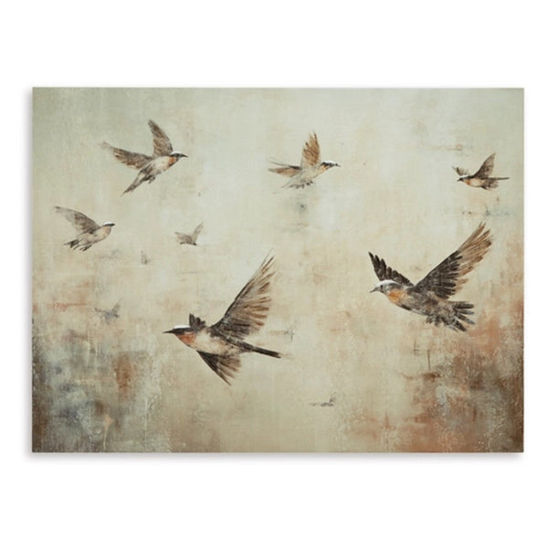 Accent Wall Decor, 36x48, Brown Hand Painted Canvas, Flocking Birds -BM332855