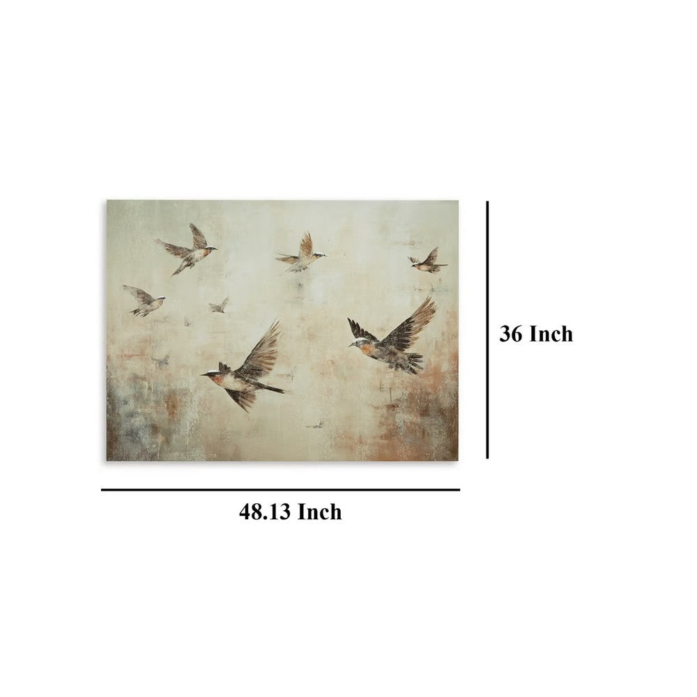Accent Wall Decor, 36x48, Brown Hand Painted Canvas, Flocking Birds -BM332855