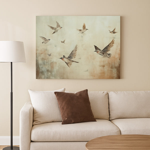 Accent Wall Decor, 36x48, Brown Hand Painted Canvas, Flocking Birds -BM332855
