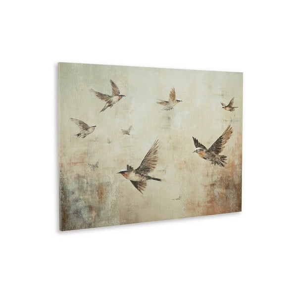 Accent Wall Decor, 36x48, Brown Hand Painted Canvas, Flocking Birds -BM332855