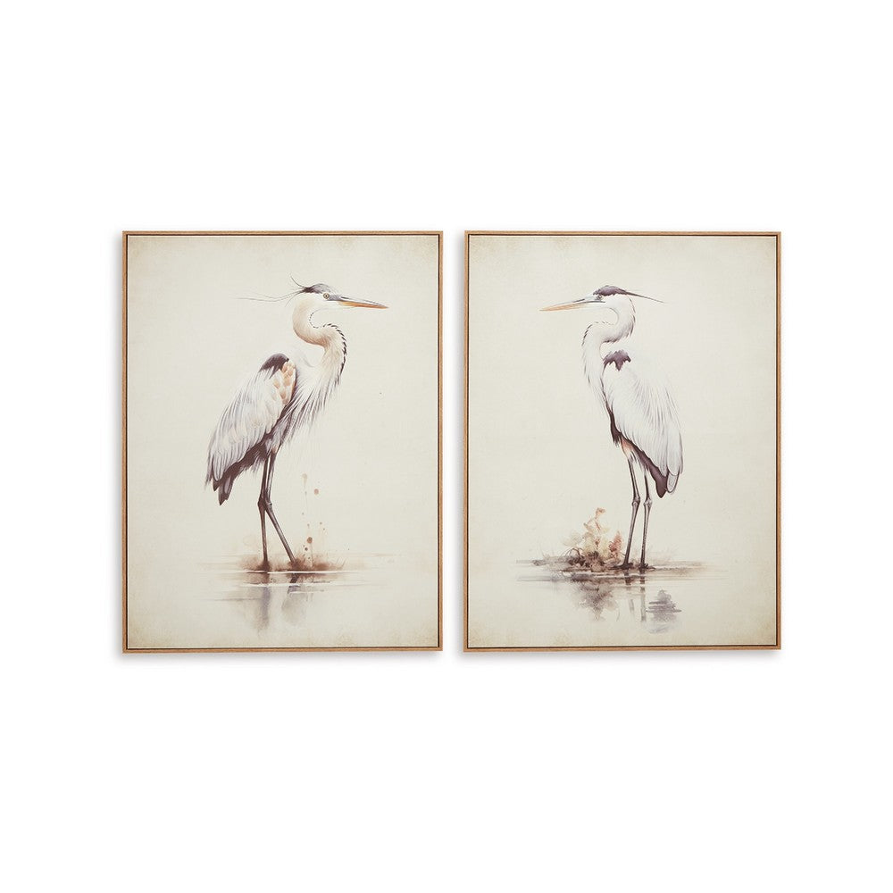 Accent Framed Wall Art Set of 2, 30x40, Painted Canvas of Heron Birds -BM332856