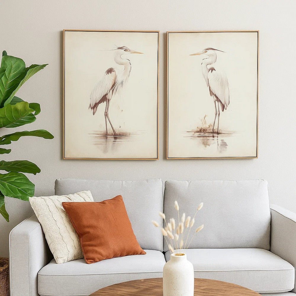 Accent Framed Wall Art Set of 2, 30x40, Painted Canvas of Heron Birds -BM332856