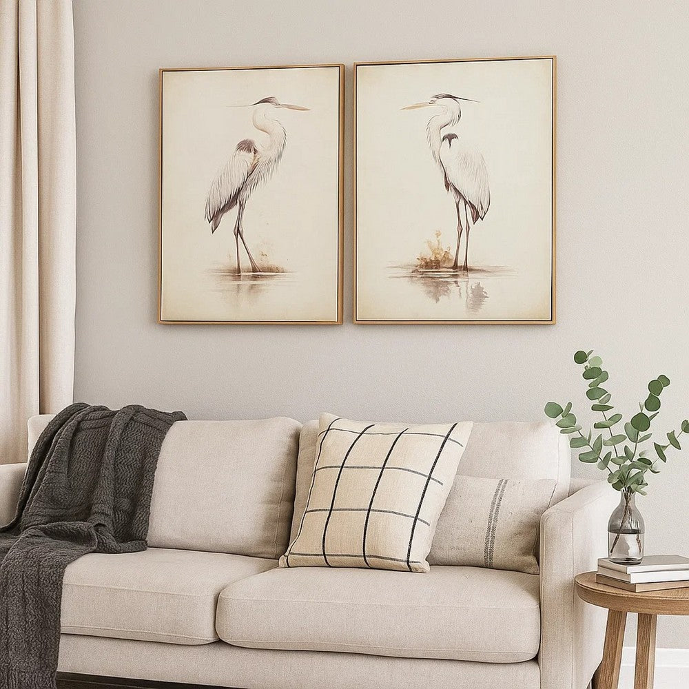 Accent Framed Wall Art Set of 2, 30x40, Painted Canvas of Heron Birds -BM332856